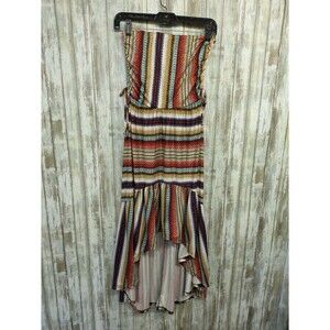 Kylie Paige Strapless Hi Low Ruffle Boho Dress Multicolor Ruched Small NWT $85